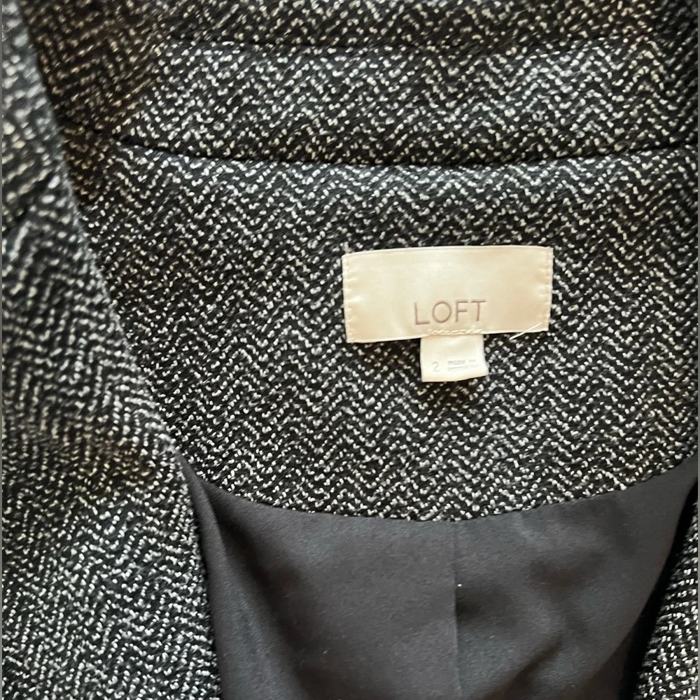 LOFT black & white herringbone blazer 2 - Picture 3 of 6